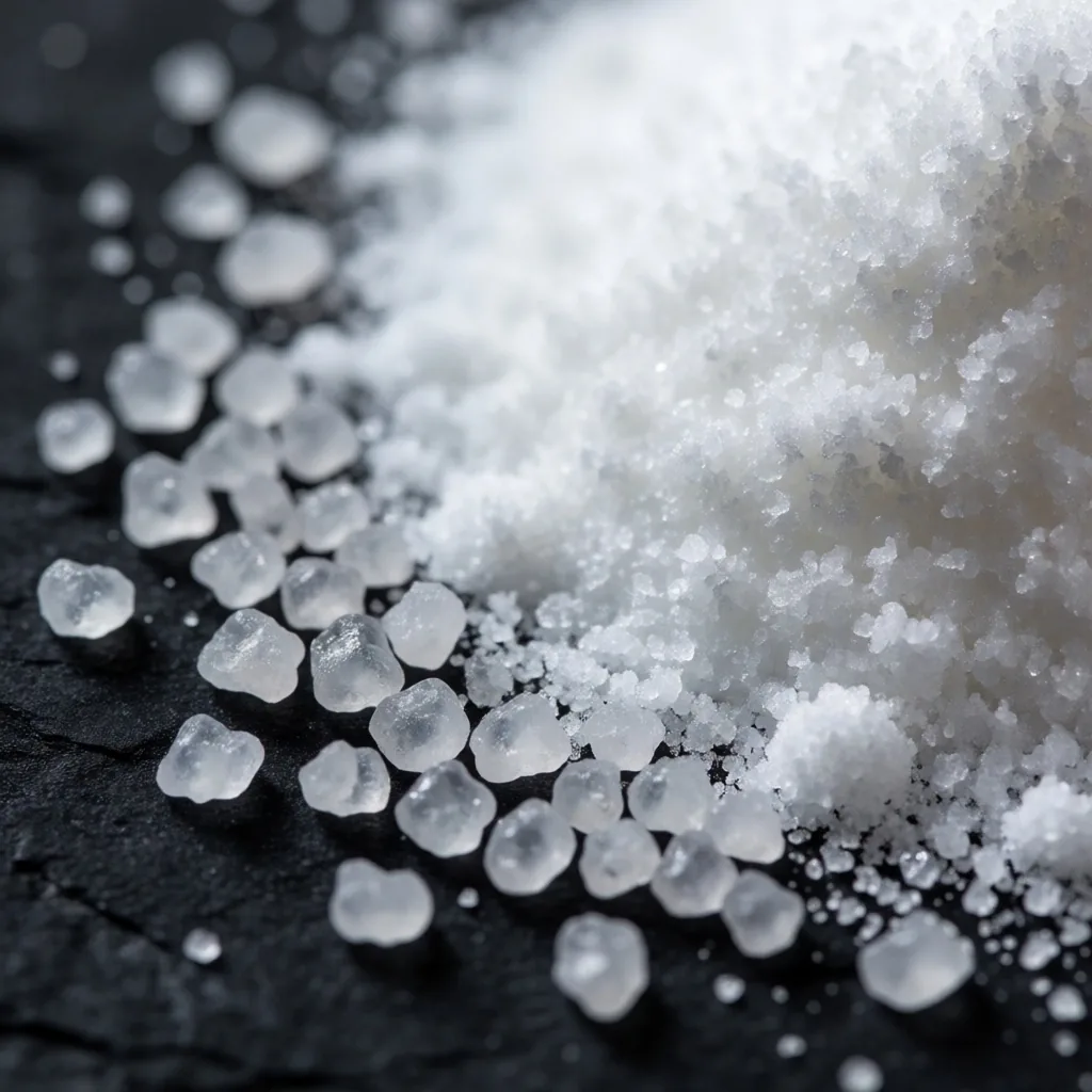 Close-up of raw supplement ingredient powder on a dark surface