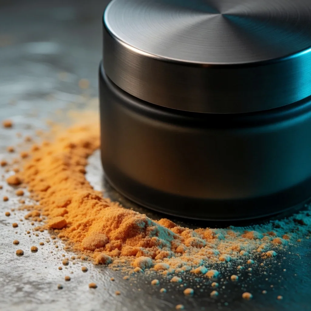 Daily Vitality Complex supplement jar on a dark workshop surface