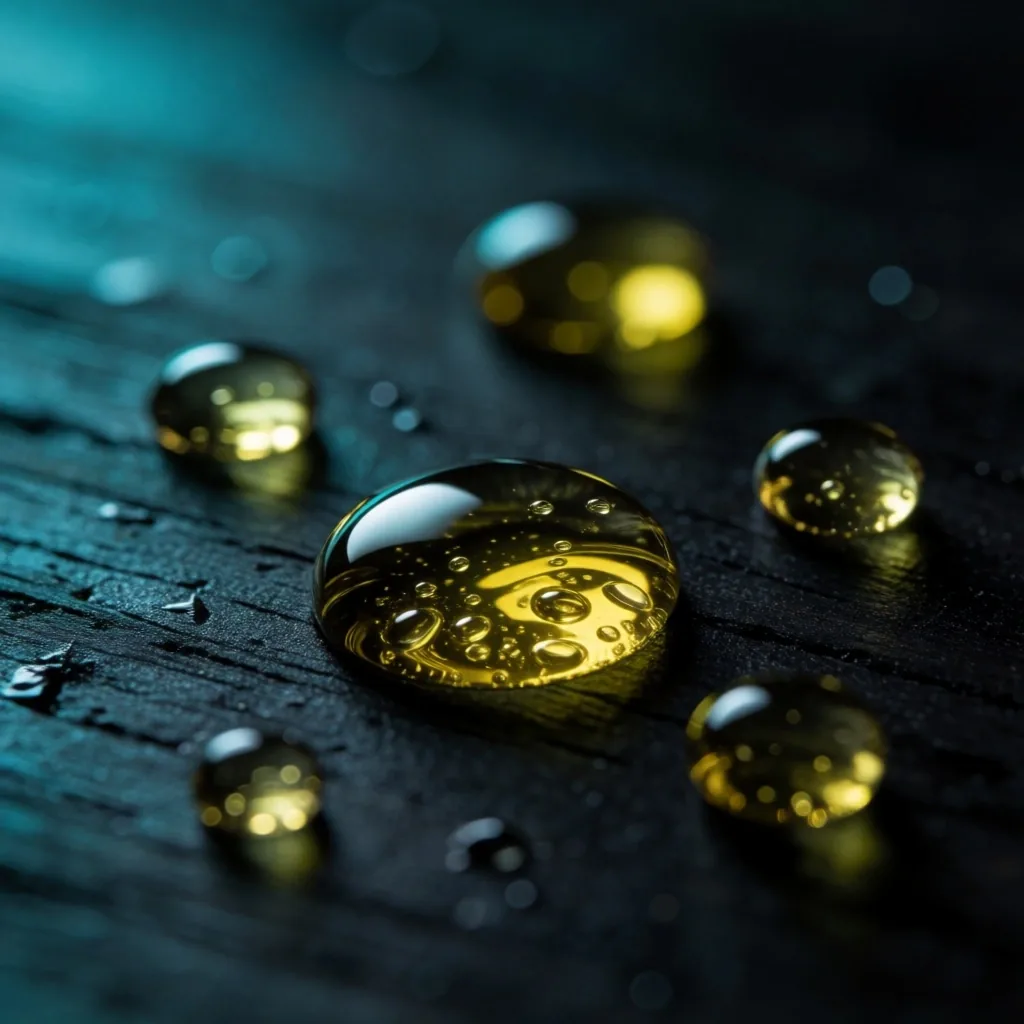 Algal oil droplets photographed in macro detail