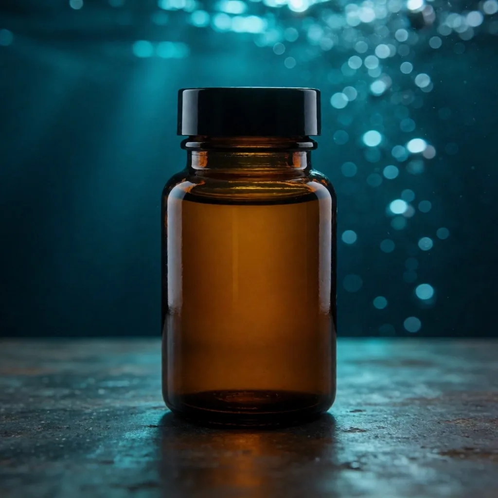 Plant-based omega supplement bottle in studio lighting